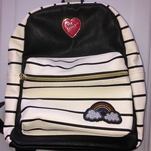 Betsey Johnson White & Black Stripe Small Backpack